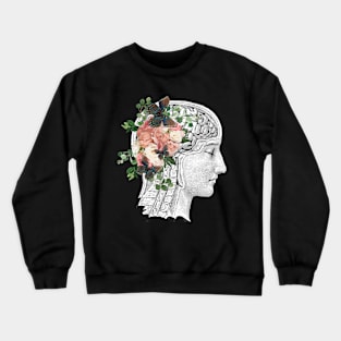 Brain human anatomy,Floral, apricot roses, Mental Health Crewneck Sweatshirt